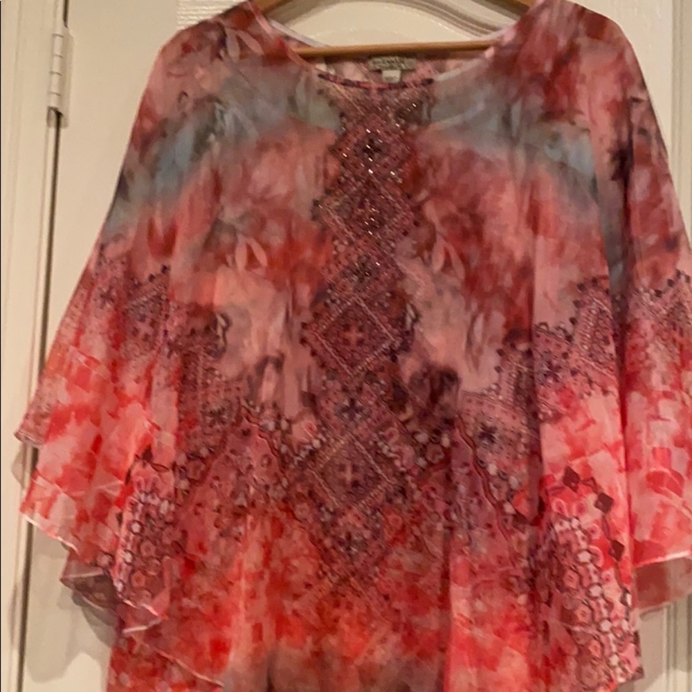 One World top XXL classy Tank top w/sheer overlay